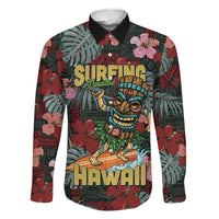 Hawaii Tiki Surfing Family Matching Off Shoulder Short Dress and Hawaiian Shirt Mele Kalikimaka i Iulai! LT9 Dad's Shirt - Long Sleeve Black - Polynesian Pride