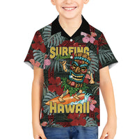 Hawaii Tiki Surfing Family Matching Off Shoulder Short Dress and Hawaiian Shirt Mele Kalikimaka i Iulai! LT9 Son's Shirt Black - Polynesian Pride
