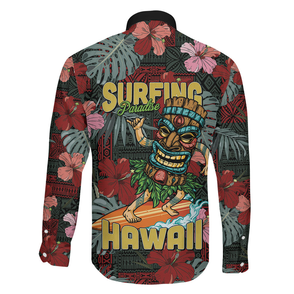 Hawaii Tiki Surfing Family Matching Short Sleeve Bodycon Dress and Hawaiian Shirt Mele Kalikimaka i Iulai! LT9 - Polynesian Pride