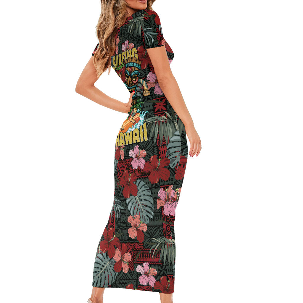 Hawaii Tiki Surfing Family Matching Short Sleeve Bodycon Dress and Hawaiian Shirt Mele Kalikimaka i Iulai! LT9 - Polynesian Pride