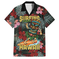 Hawaii Tiki Surfing Family Matching Summer Maxi Dress and Hawaiian Shirt Mele Kalikimaka i Iulai! LT9 Dad's Shirt - Short Sleeve Black - Polynesian Pride