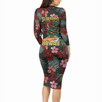 Hawaii Tiki Surfing Long Sleeve Bodycon Dress Mele Kalikimaka i Iulai! LT9 - Polynesian Pride