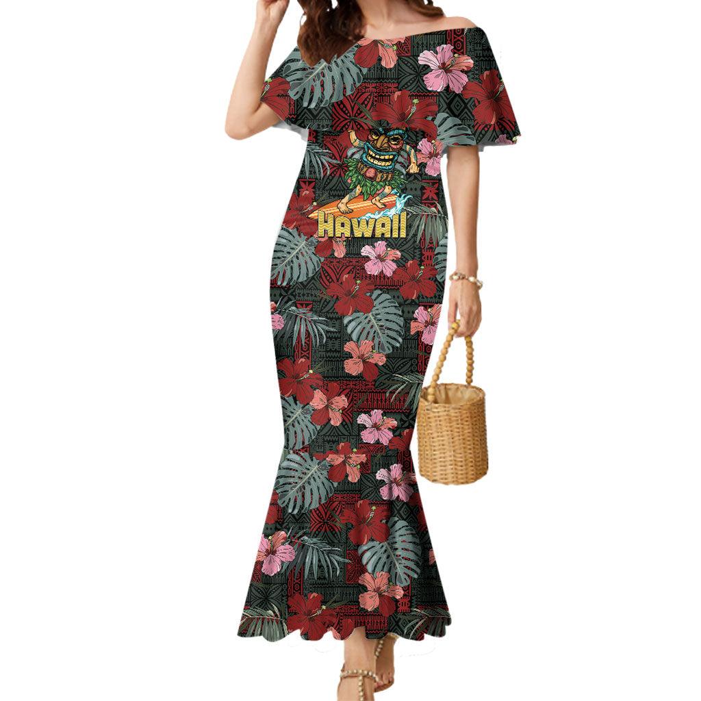 Hawaii Tiki Surfing Mermaid Dress Mele Kalikimaka i Iulai! LT9 Women Black - Polynesian Pride