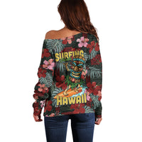 Hawaii Tiki Surfing Off Shoulder Sweater Mele Kalikimaka i Iulai!