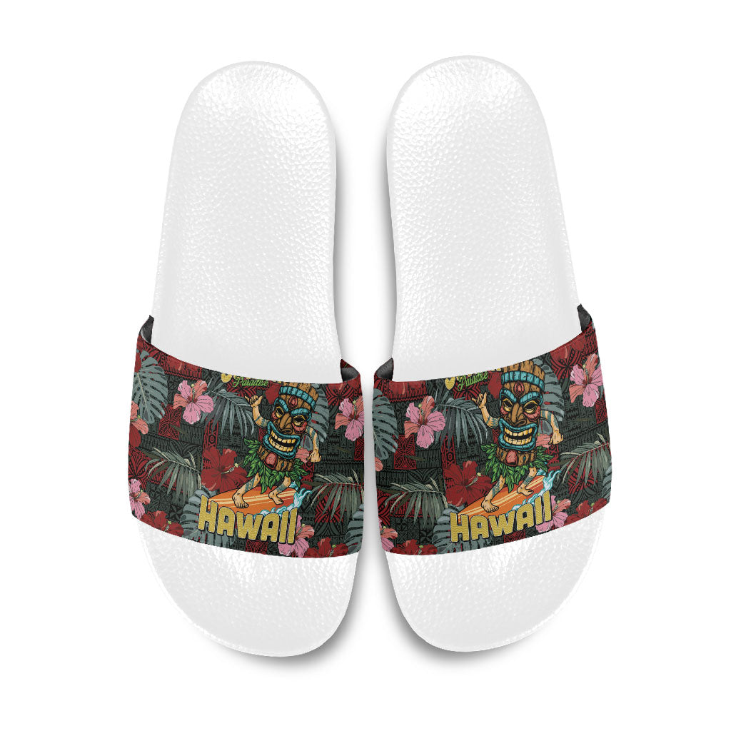 Hawaii Tiki Surfing Slide Sandals Mele Kalikimaka i Iulai! LT9 Black - Polynesian Pride