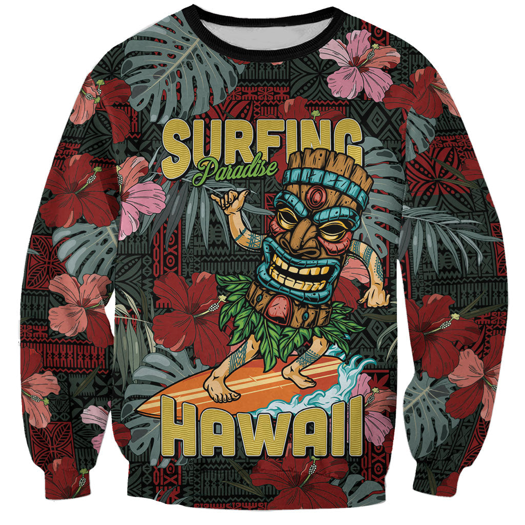 Hawaii Tiki Surfing Sweatshirt Mele Kalikimaka i Iulai!