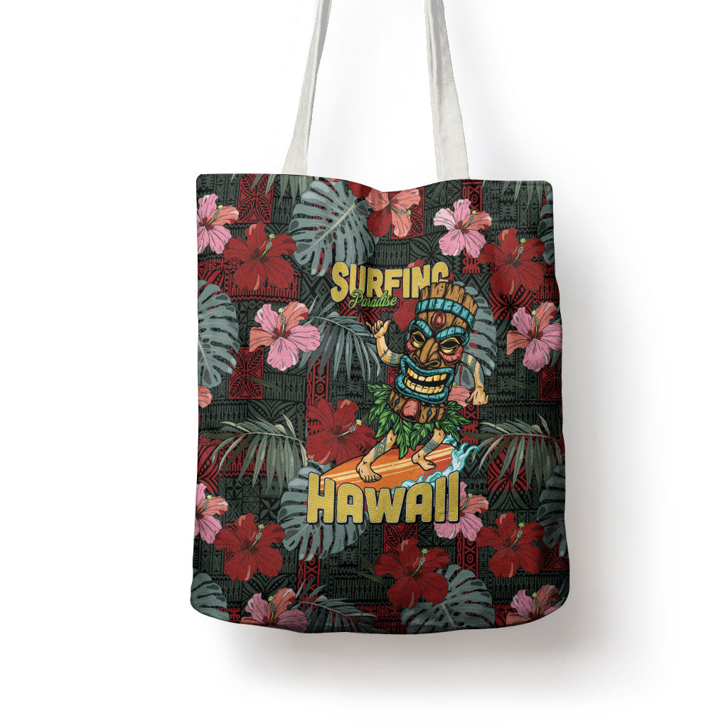 Hawaii Tiki Surfing Tote Bag Mele Kalikimaka i Iulai!