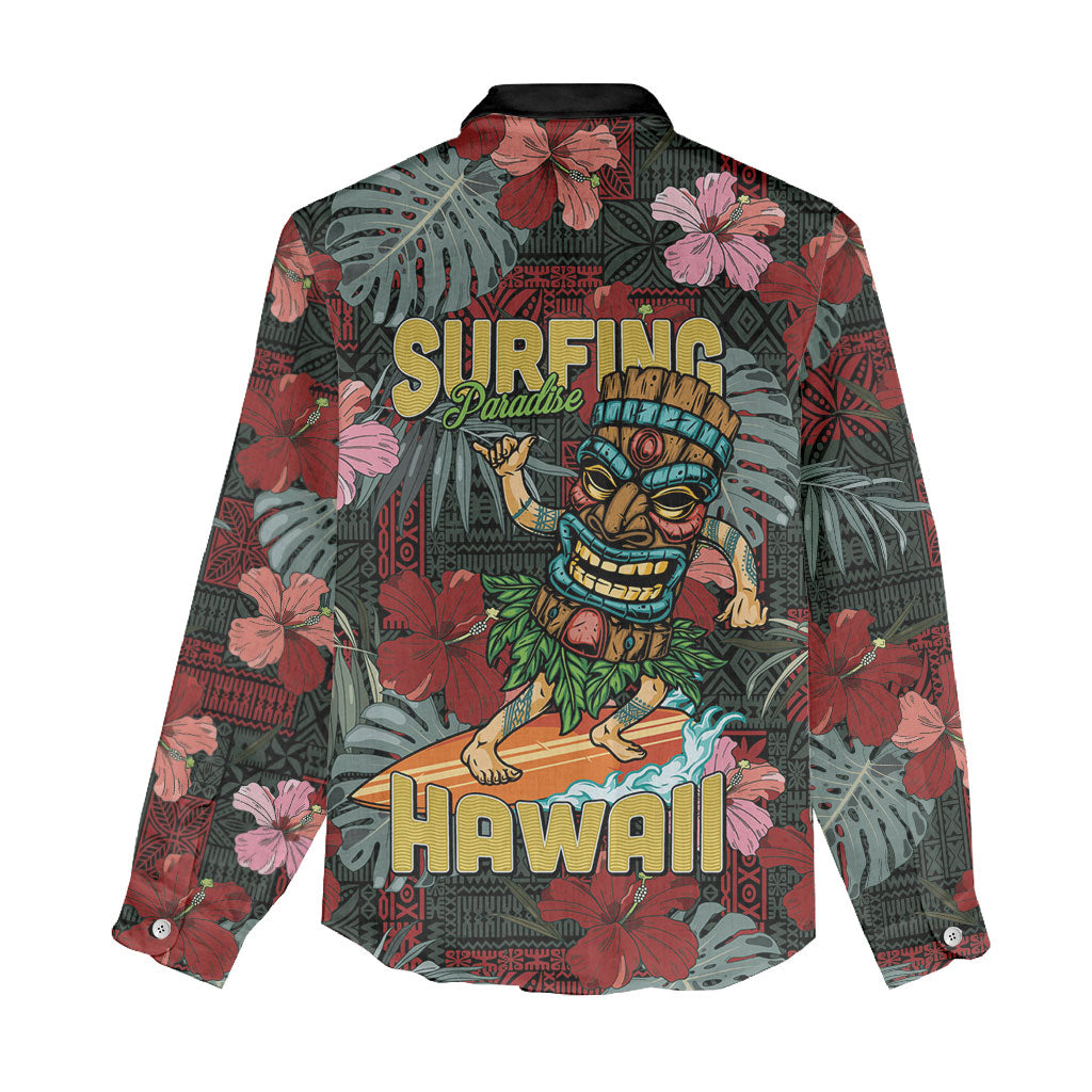 Hawaii Tiki Surfing Women Casual Shirt Mele Kalikimaka i Iulai!