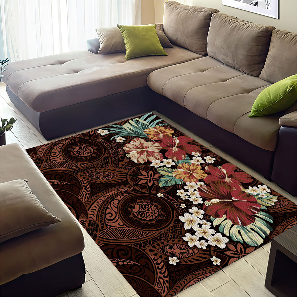 Kanoa Hawai'i Hibiscus Area Rug Polynesian Tribal Tattoo Pattern Floral Elements