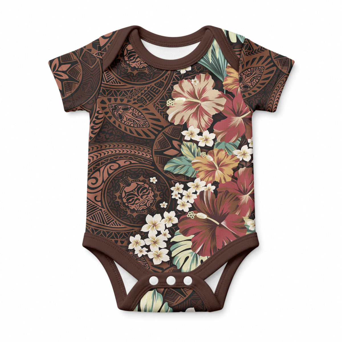 Kanoa Hawai'i Hibiscus Baby Onesie Polynesian Tribal Tattoo Pattern Floral Elements LT9 Brown - Polynesian Pride