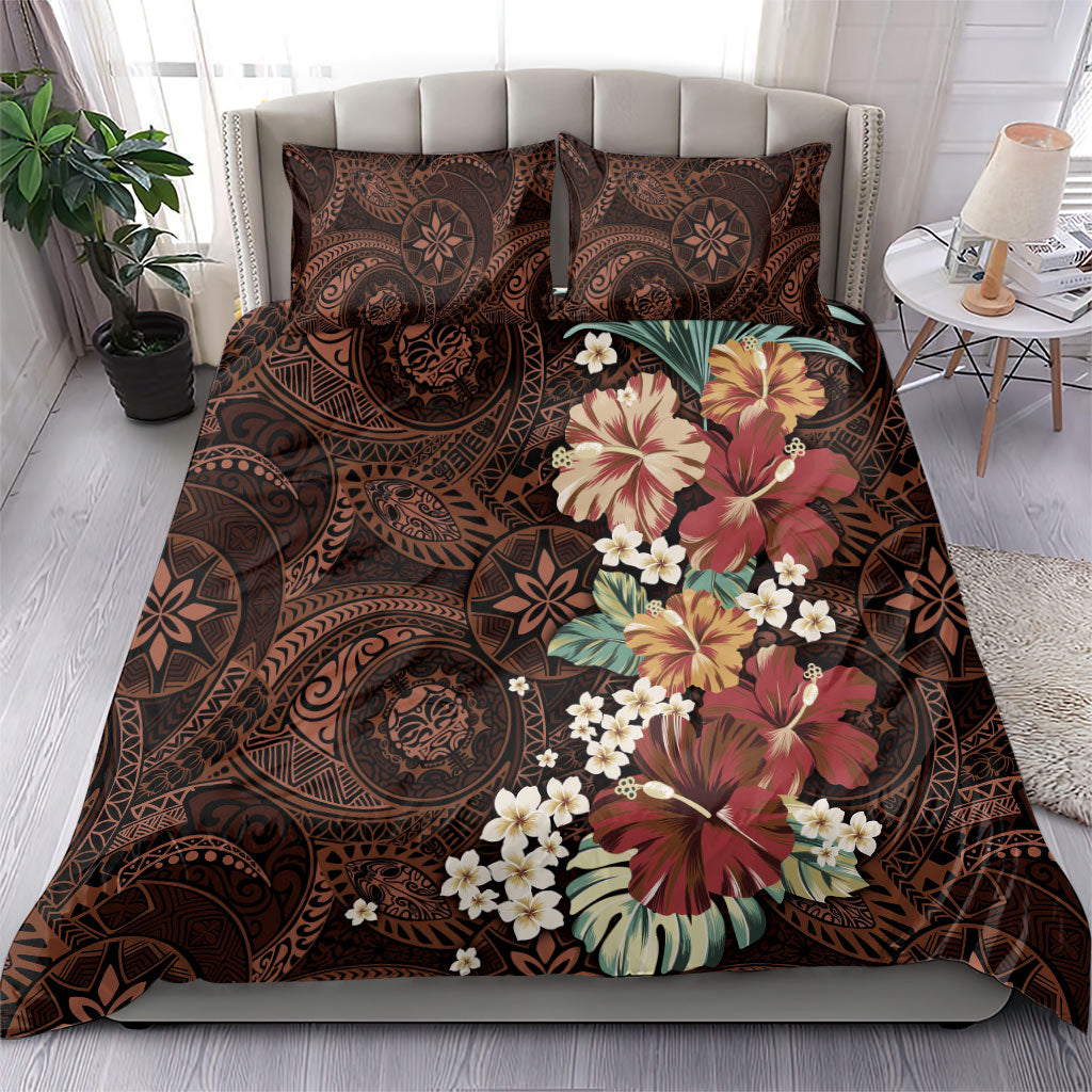 Kanoa Hawai'i Hibiscus Bedding Set Polynesian Tribal Tattoo Pattern Floral Elements