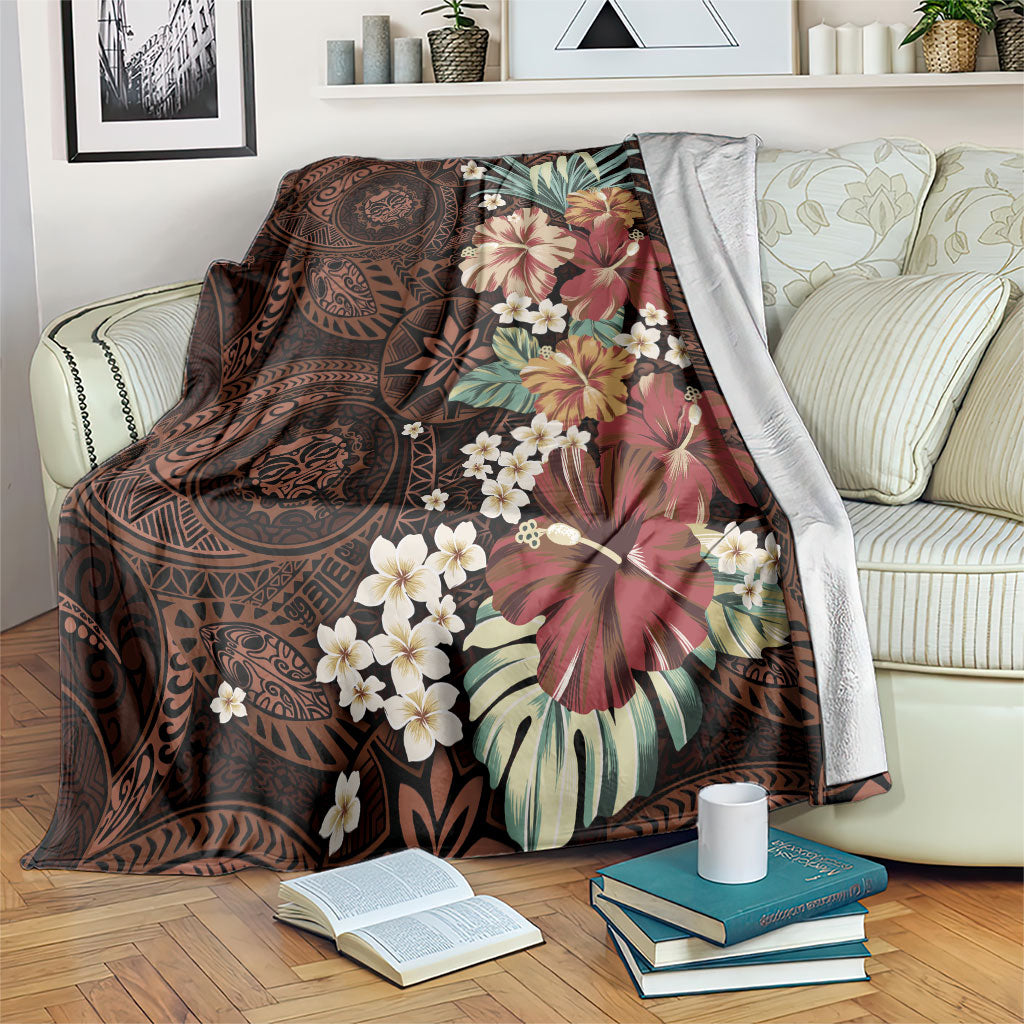 Kanoa Hawai'i Hibiscus Blanket Polynesian Tribal Tattoo Pattern Floral Elements LT9 Brown - Polynesian Pride