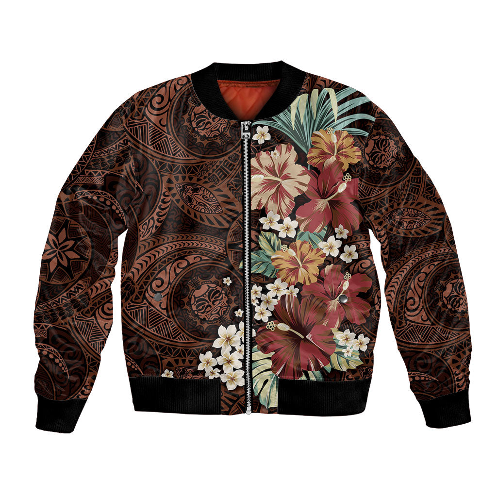 Kanoa Hawai'i Hibiscus Bomber Jacket Polynesian Tribal Tattoo Pattern Floral Elements