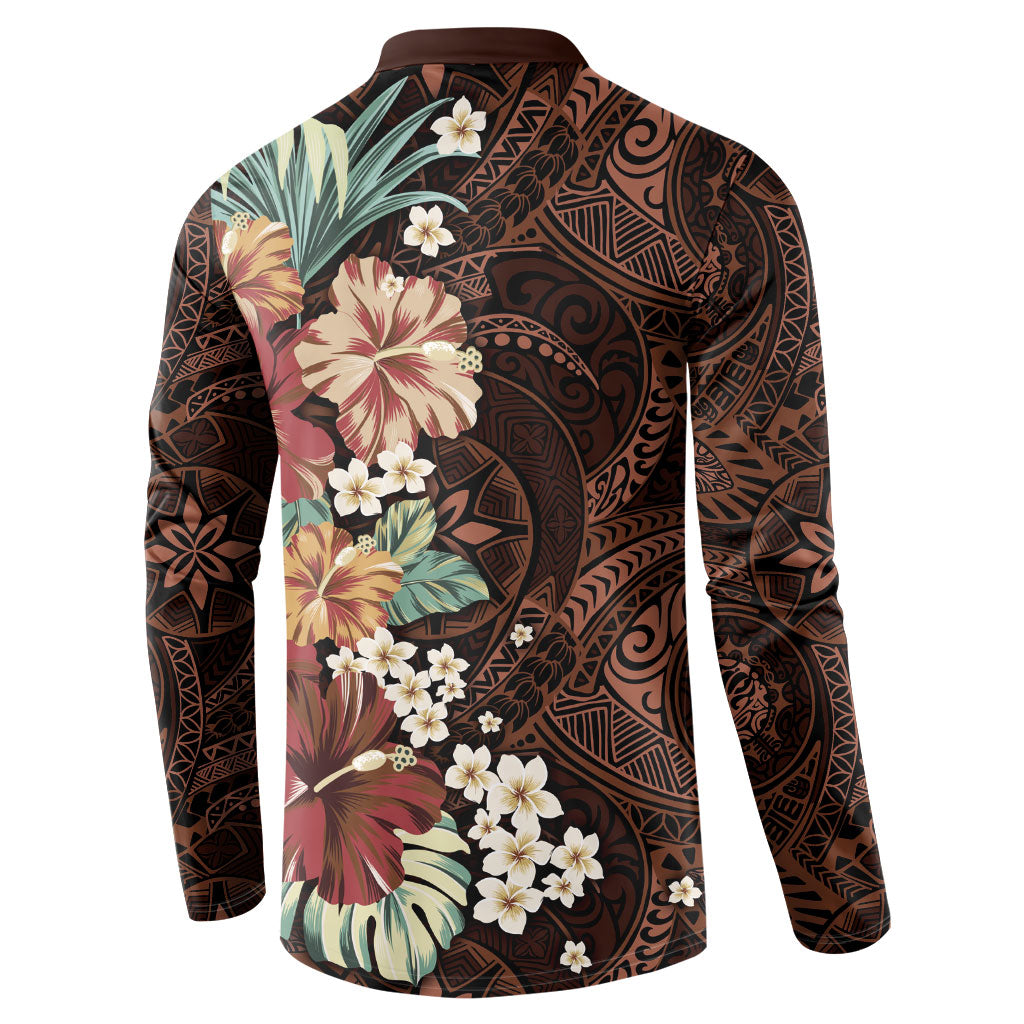 Kanoa Hawai'i Hibiscus Button Sweatshirt Polynesian Tribal Tattoo Pattern Floral Elements