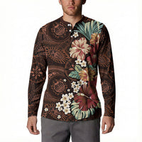 Kanoa Hawai'i Hibiscus Button Sweatshirt Polynesian Tribal Tattoo Pattern Floral Elements