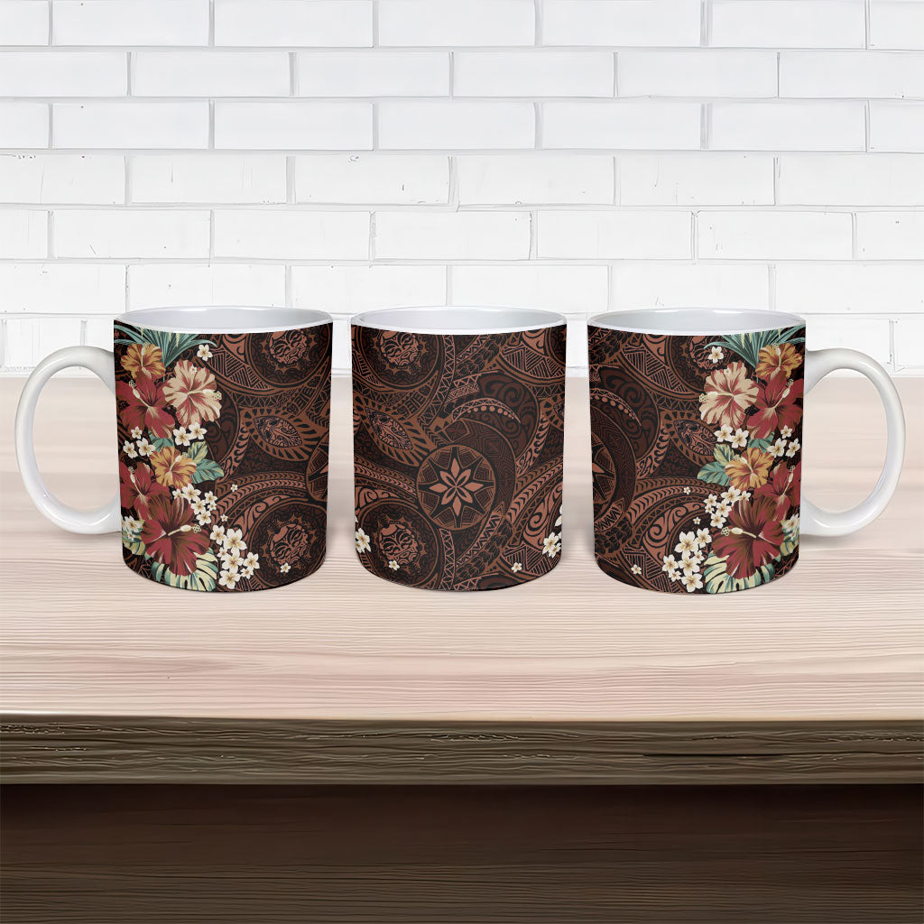 Kanoa Hawai'i Hibiscus Ceramic Mug Polynesian Tribal Tattoo Pattern Floral Elements