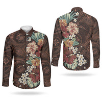 Kanoa Hawai'i Hibiscus Couples Matching Mermaid Dress and Long Sleeve Button Shirt Polynesian Tribal Tattoo Pattern Floral Elements