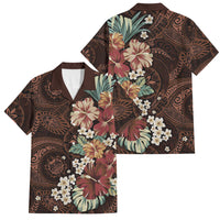 Kanoa Hawai'i Hibiscus Family Matching Off Shoulder Short Dress and Hawaiian Shirt Polynesian Tribal Tattoo Pattern Floral Elements