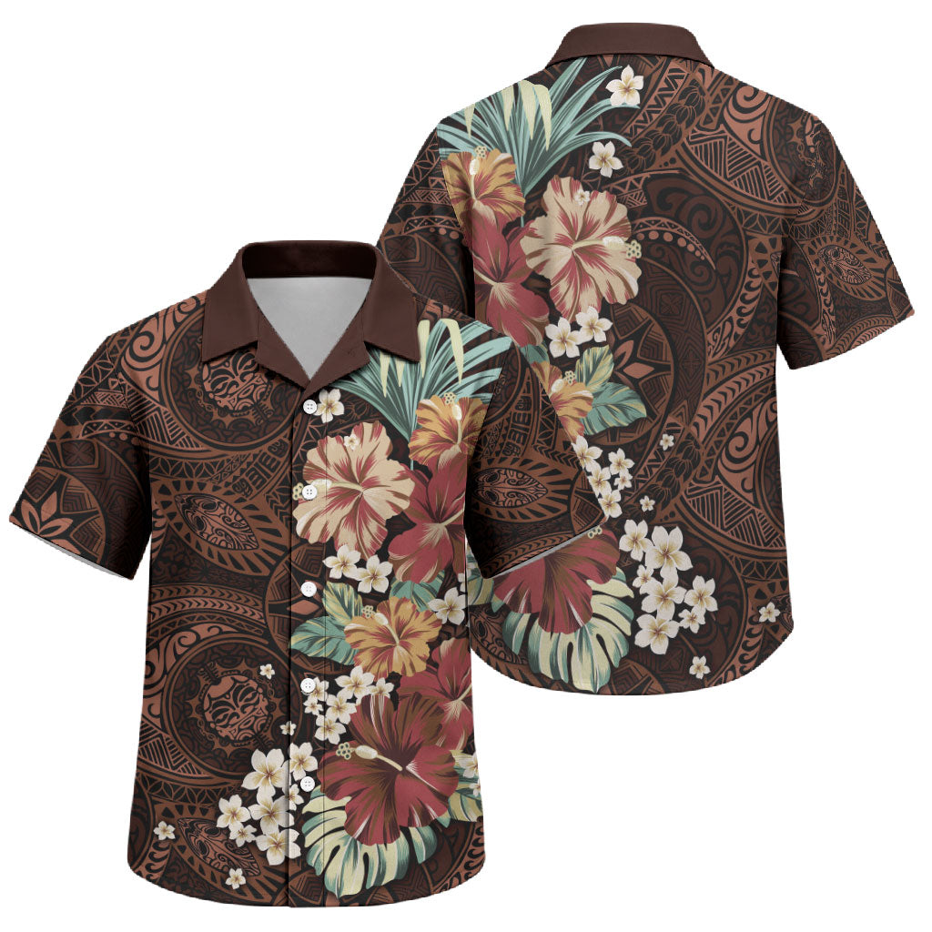 Kanoa Hawai'i Hibiscus Family Matching Puletasi and Hawaiian Shirt Polynesian Tribal Tattoo Pattern Floral Elements