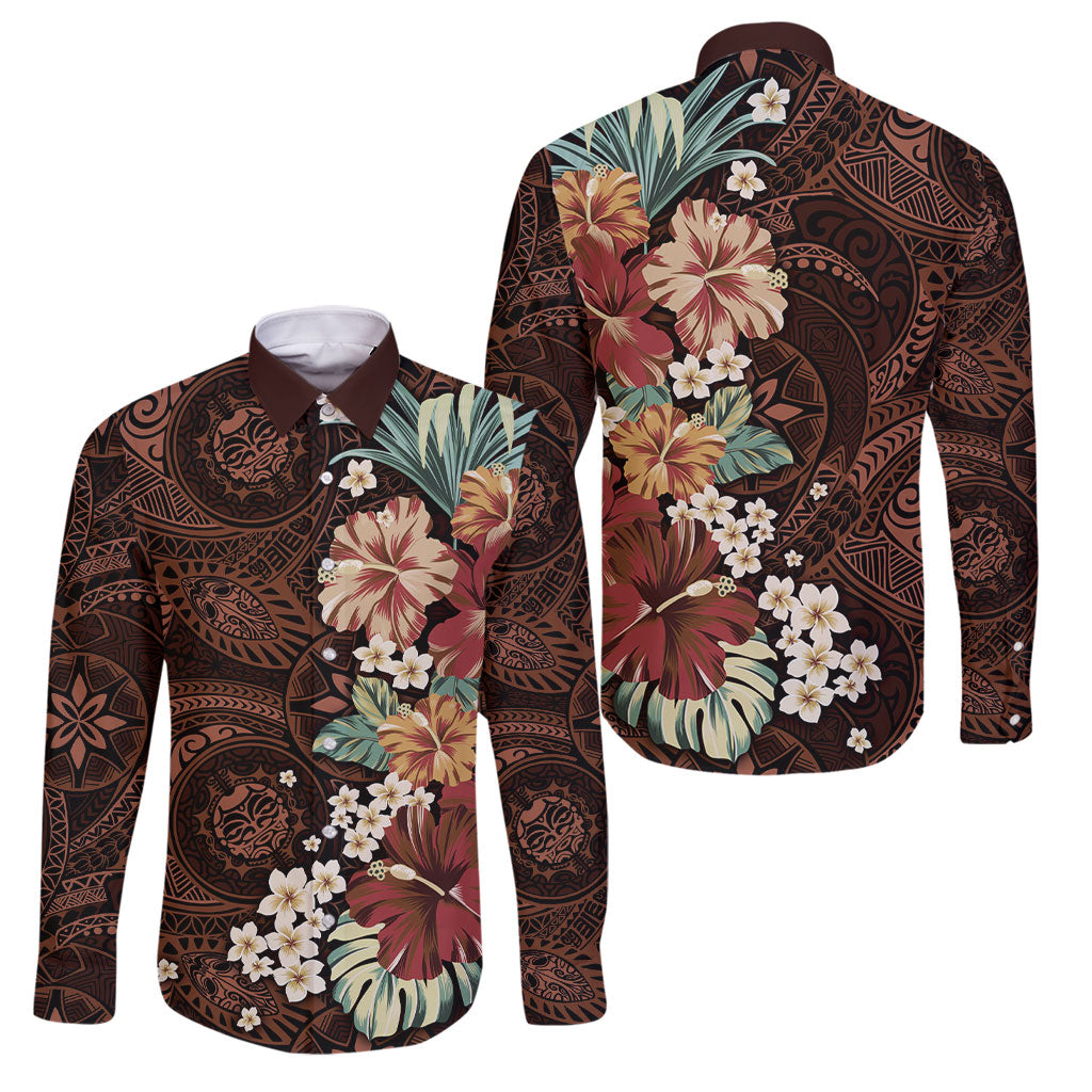 Kanoa Hawai'i Hibiscus Family Matching Short Sleeve Bodycon Dress and Hawaiian Shirt Polynesian Tribal Tattoo Pattern Floral Elements