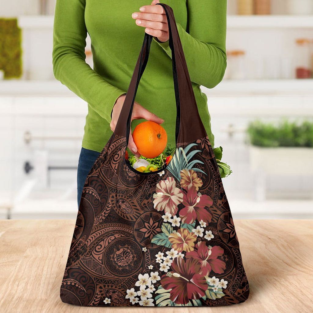 Kanoa Hawai'i Hibiscus Grocery Bag Polynesian Tribal Tattoo Pattern Floral Elements