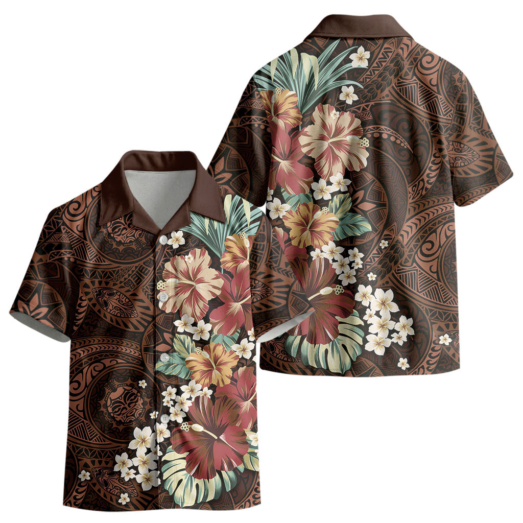 Kanoa Hawai'i Hibiscus Kid Hawaiian Shirt Polynesian Tribal Tattoo Pattern Floral Elements