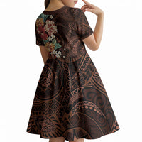 Kanoa Hawai'i Hibiscus Kid Short Sleeve Dress Polynesian Tribal Tattoo Pattern Floral Elements