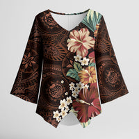 Kanoa Hawai'i Hibiscus Kimono Sleeve Blouse Polynesian Tribal Tattoo Pattern Floral Elements