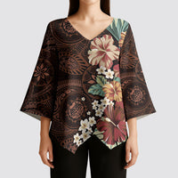 Kanoa Hawai'i Hibiscus Kimono Sleeve Blouse Polynesian Tribal Tattoo Pattern Floral Elements
