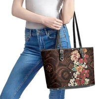 Kanoa Hawai'i Hibiscus Leather Tote Bag Polynesian Tribal Tattoo Pattern Floral Elements