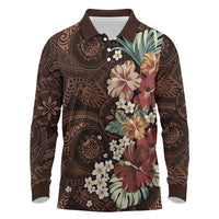 Kanoa Hawai'i Hibiscus Long Sleeve Polo Shirt Polynesian Tribal Tattoo Pattern Floral Elements
