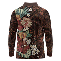 Kanoa Hawai'i Hibiscus Long Sleeve Polo Shirt Polynesian Tribal Tattoo Pattern Floral Elements
