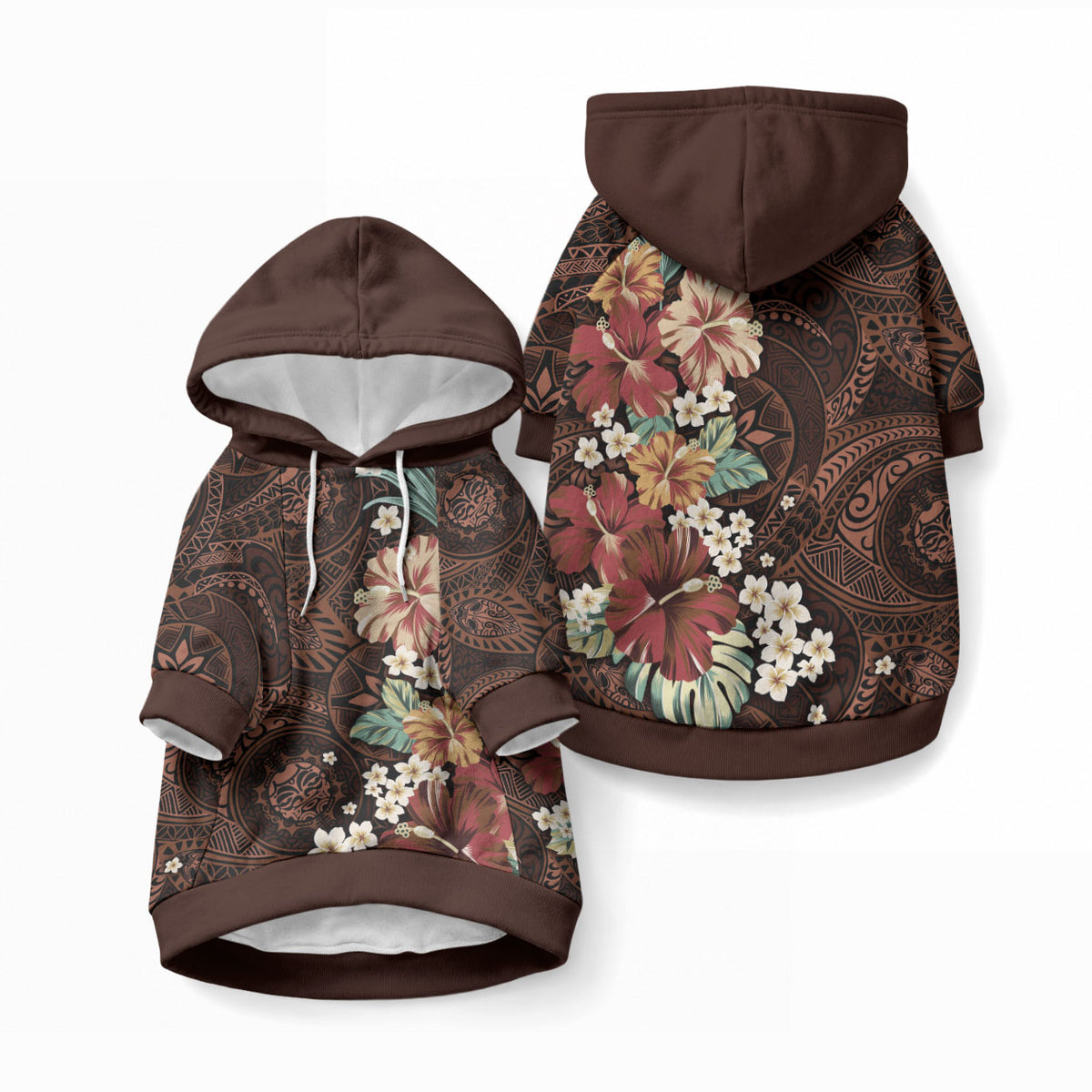 Kanoa Hawai'i Hibiscus Pet Hoodie Polynesian Tribal Tattoo Pattern Floral Elements LT9 Pullover Brown - Polynesian Pride