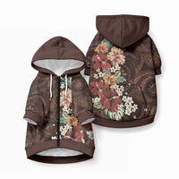 Kanoa Hawai'i Hibiscus Pet Hoodie Polynesian Tribal Tattoo Pattern Floral Elements LT9 Zip-up Brown - Polynesian Pride