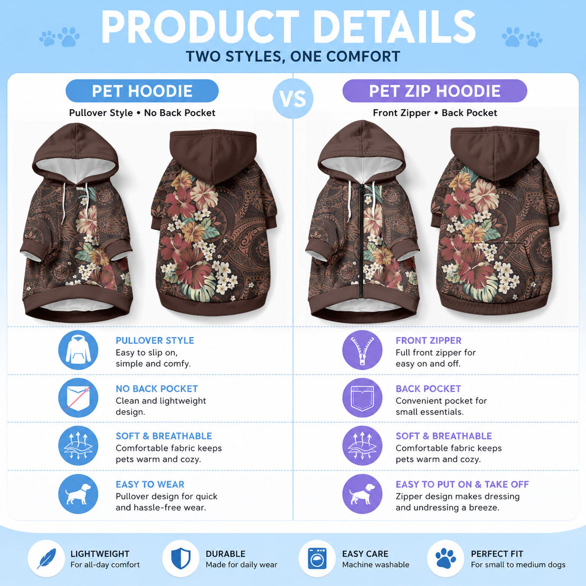 Kanoa Hawai'i Hibiscus Pet Hoodie Polynesian Tribal Tattoo Pattern Floral Elements LT9 - Polynesian Pride