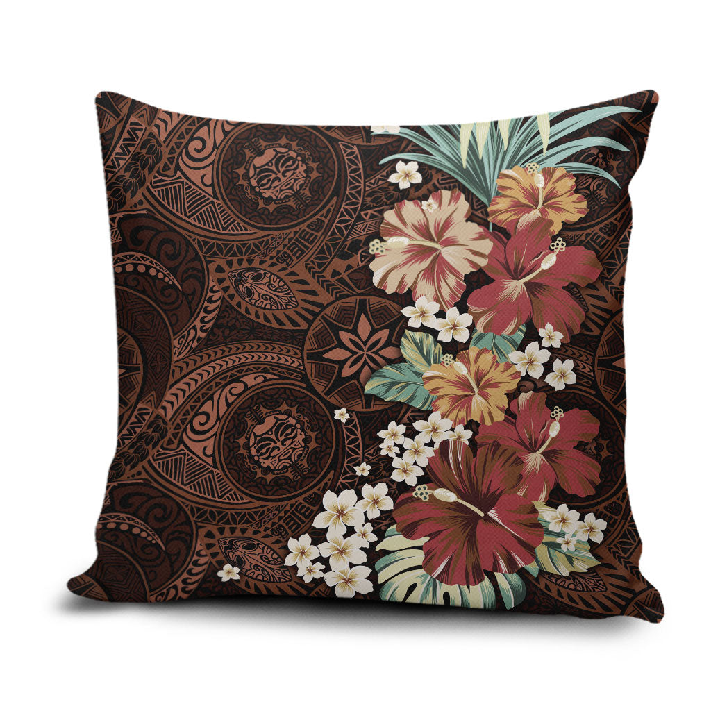 Kanoa Hawai'i Hibiscus Pillow Cover Polynesian Tribal Tattoo Pattern Floral Elements LT9 Brown - Polynesian Pride
