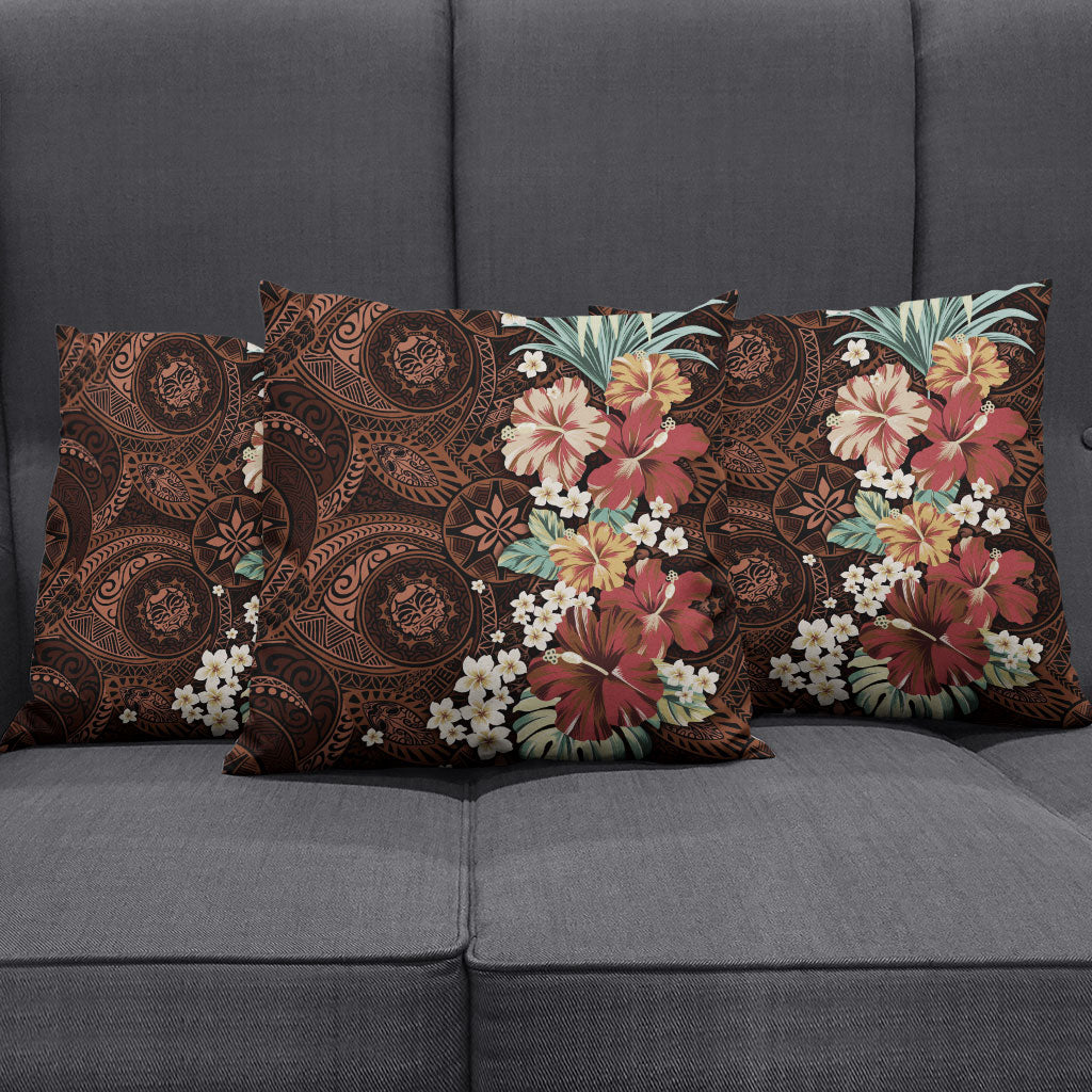 Kanoa Hawai'i Hibiscus Pillow Cover Polynesian Tribal Tattoo Pattern Floral Elements