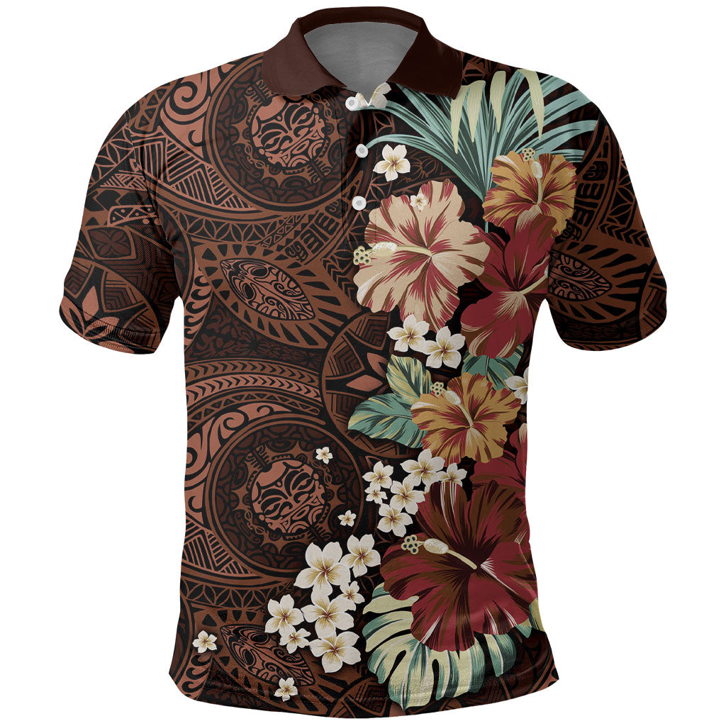 Kanoa Hawai'i Hibiscus Polo Shirt Polynesian Tribal Tattoo Pattern Floral Elements
