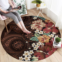 Kanoa Hawai'i Hibiscus Round Carpet Polynesian Tribal Tattoo Pattern Floral Elements