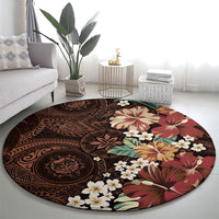 Kanoa Hawai'i Hibiscus Round Carpet Polynesian Tribal Tattoo Pattern Floral Elements
