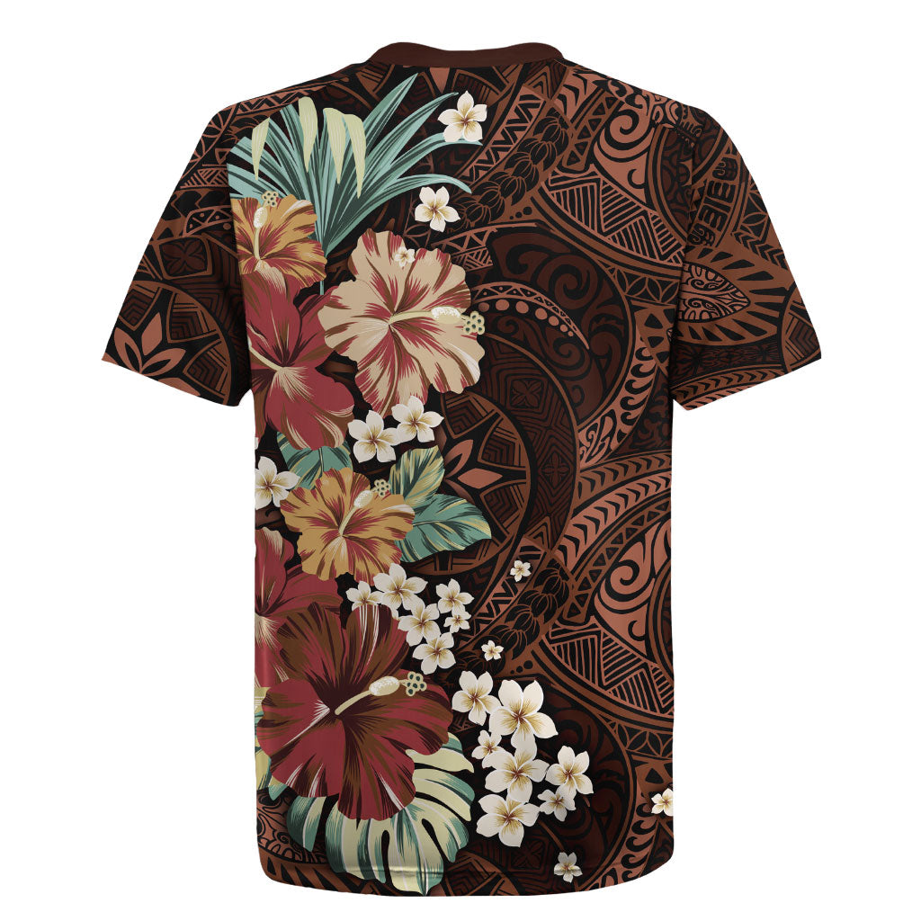 Kanoa Hawai'i Hibiscus Rugby Jersey Polynesian Tribal Tattoo Pattern Floral Elements