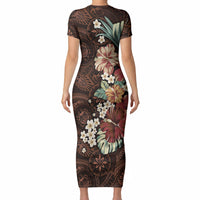 Kanoa Hawai'i Hibiscus Short Sleeve Bodycon Dress Polynesian Tribal Tattoo Pattern Floral Elements