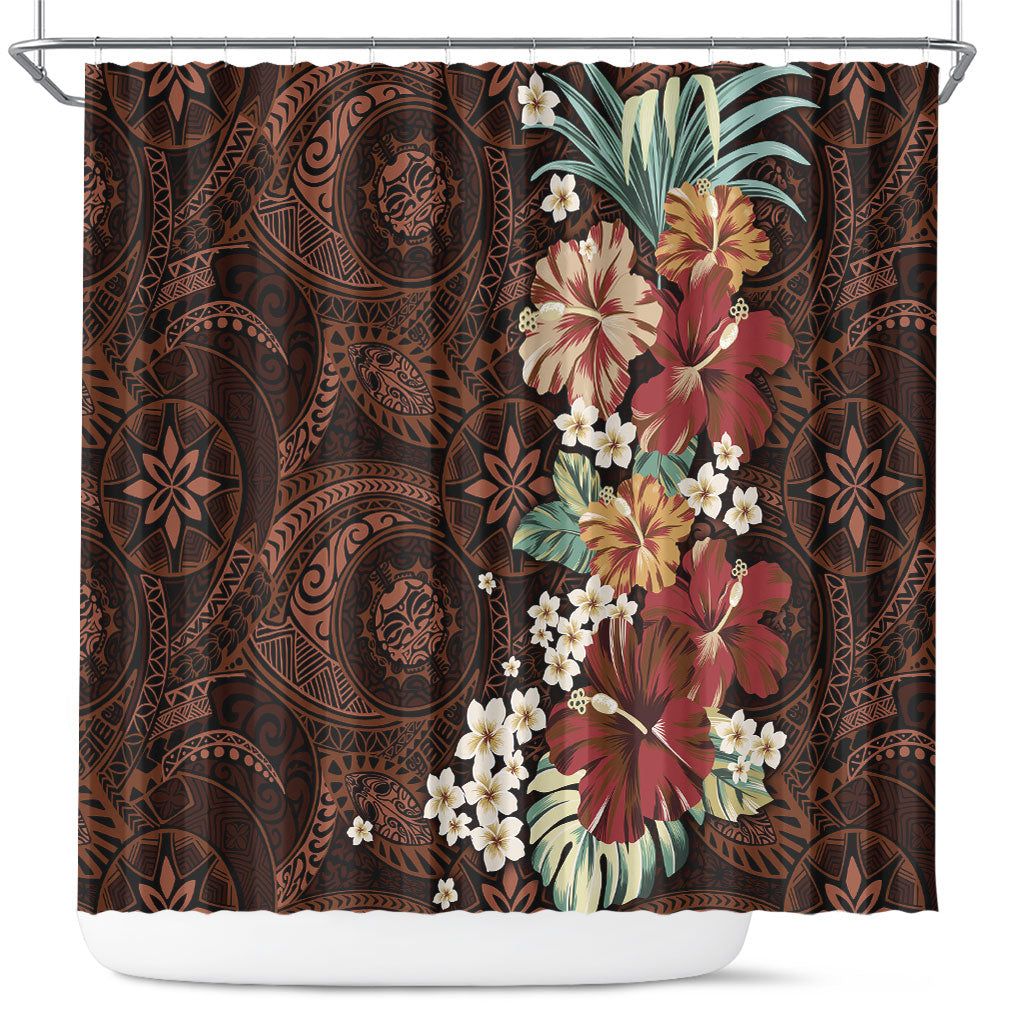 Kanoa Hawai'i Hibiscus Shower Curtain Polynesian Tribal Tattoo Pattern Floral Elements