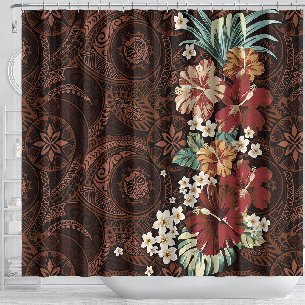 Kanoa Hawai'i Hibiscus Shower Curtain Polynesian Tribal Tattoo Pattern Floral Elements
