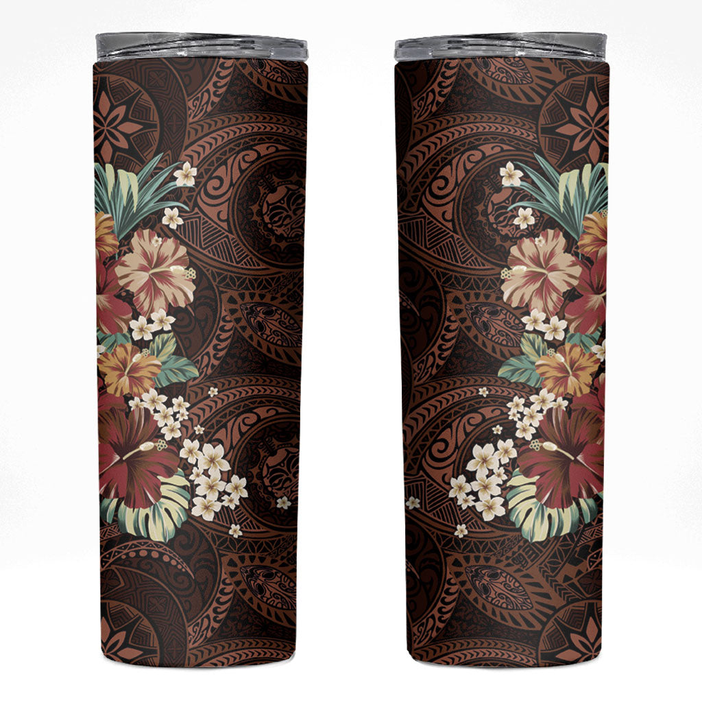 Kanoa Hawai'i Hibiscus Skinny Tumbler Polynesian Tribal Tattoo Pattern Floral Elements