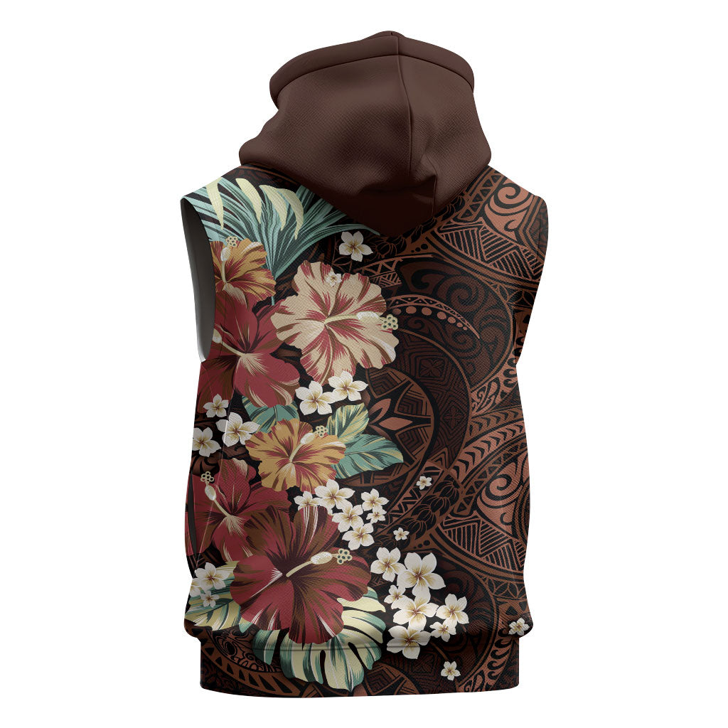 Kanoa Hawai'i Hibiscus Sleeveless Hoodie Polynesian Tribal Tattoo Pattern Floral Elements