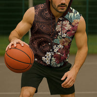 Kanoa Hawai'i Hibiscus Sleeveless Zip Hoodie Polynesian Tribal Tattoo Pattern Floral Elements
