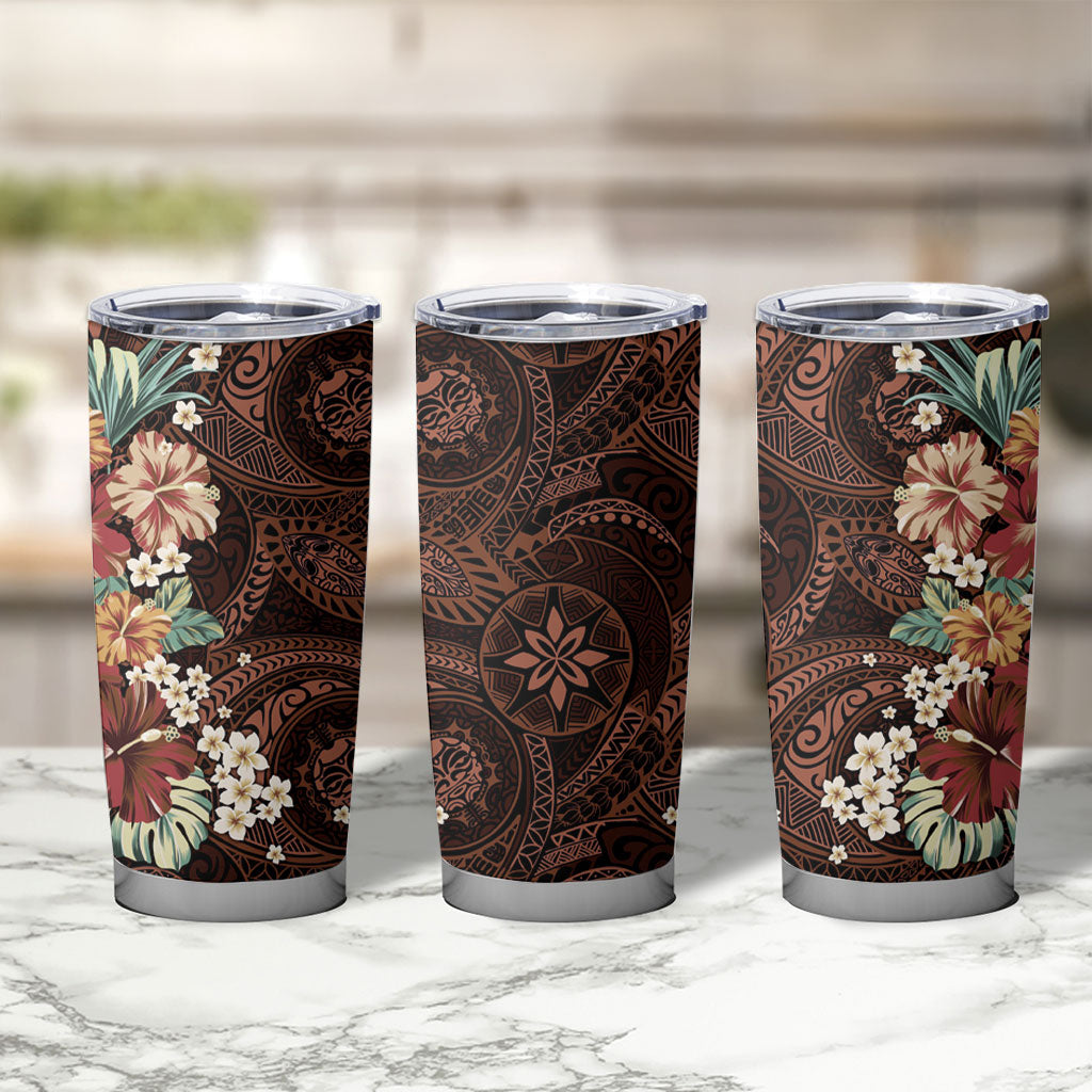 Kanoa Hawai'i Hibiscus Tumbler Cup Polynesian Tribal Tattoo Pattern Floral Elements
