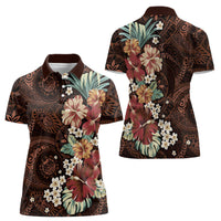Kanoa Hawai'i Hibiscus Women Polo Shirt Polynesian Tribal Tattoo Pattern Floral Elements
