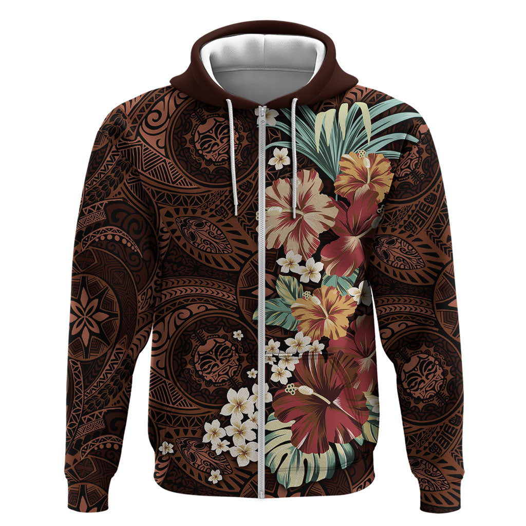 Kanoa Hawai'i Hibiscus Zip Hoodie Polynesian Tribal Tattoo Pattern Floral Elements